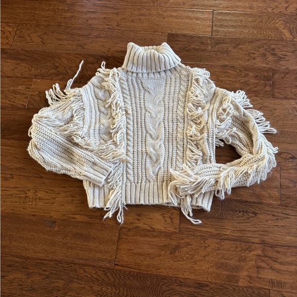 Forever 21 Beige Fringe Turtleneck Sweater Y2K‎ Whimsigoth Festival - Picture 2 of 10